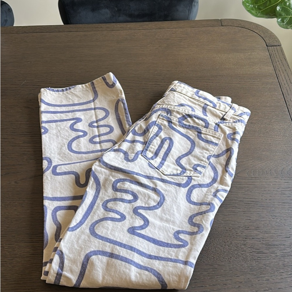 100% cotton Zara squiggle Jeans pants purple white denim
